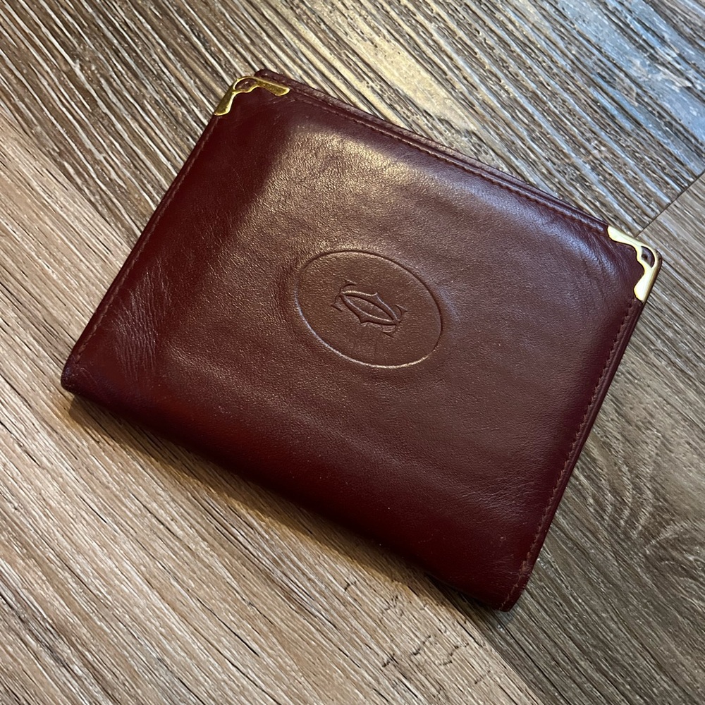 Burgundy CARTIER Leather Wallet with Gold Accents